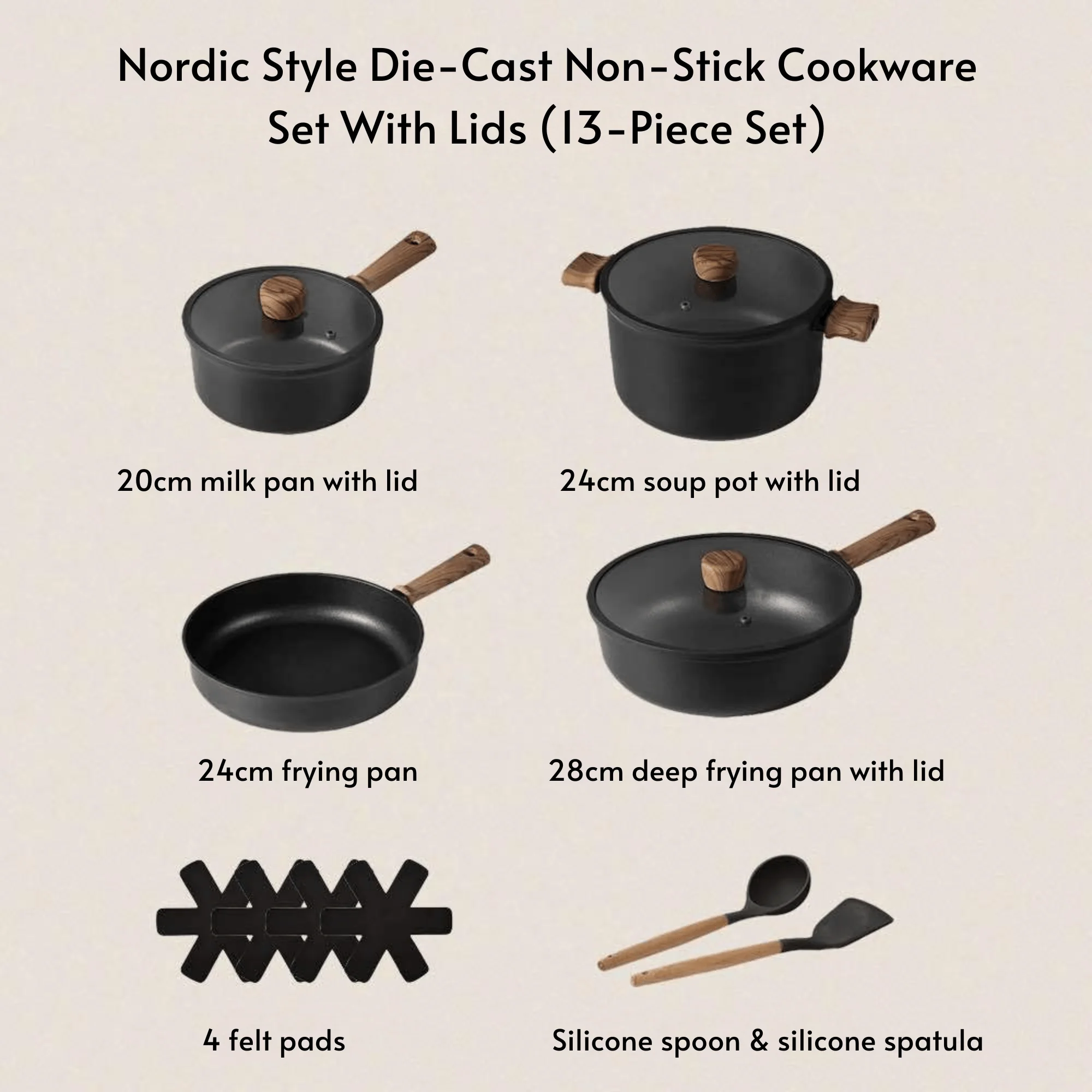 13-Piece Titanium Coated Non-Stick Kitchen Cookware Set - Image 12