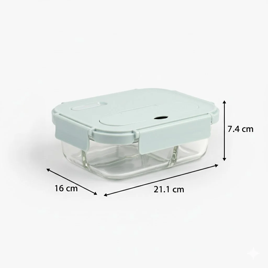 2-Compartment Rectangle Glass Food Container (1050ml) - Image 6