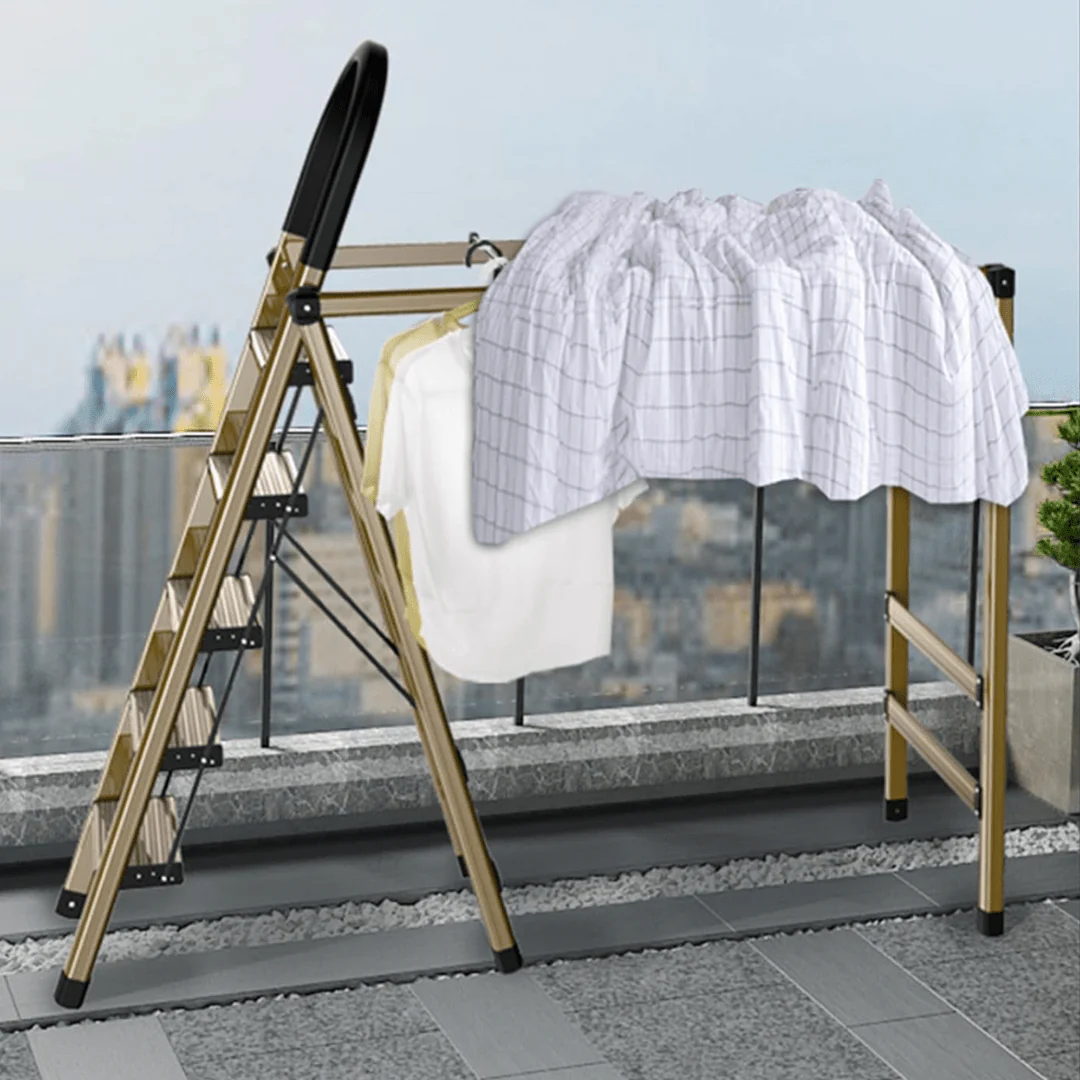 2-in-1 Aluminum 5 Steps Folding Ladder with Drying Rack - Image 5