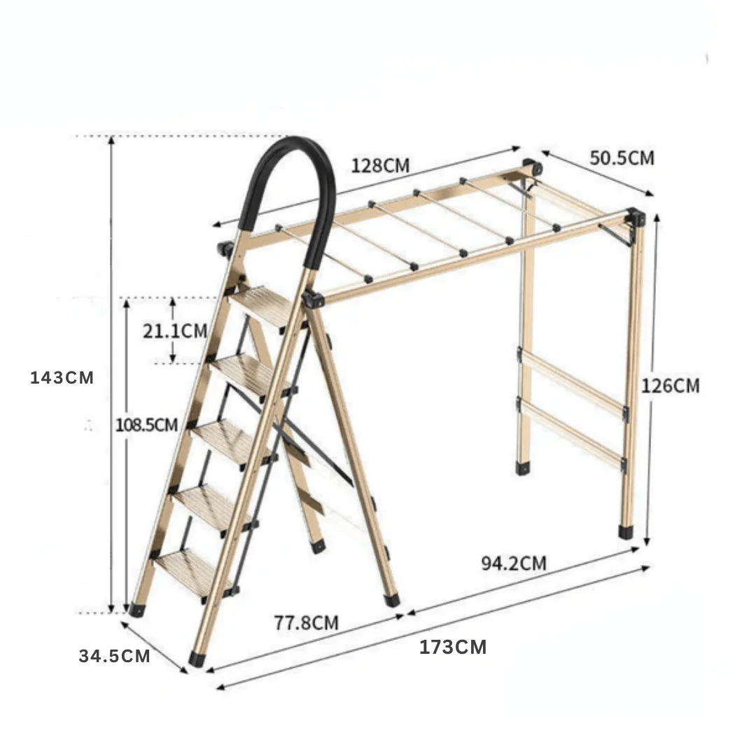 2-in-1 Aluminum 5 Steps Folding Ladder with Drying Rack - Image 6