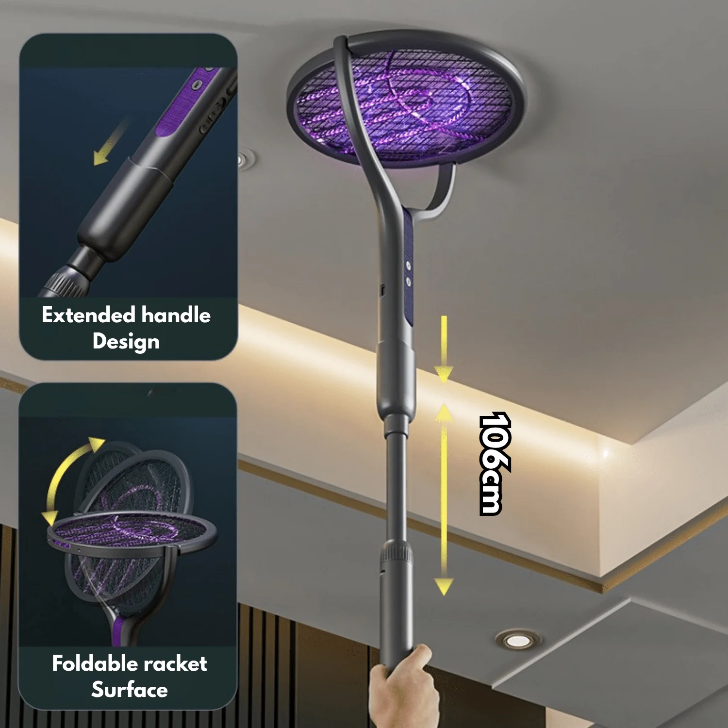 2-in-1 Retractable Electric Mosquito Killer Lamp & Swatter (62cm) - Image 5