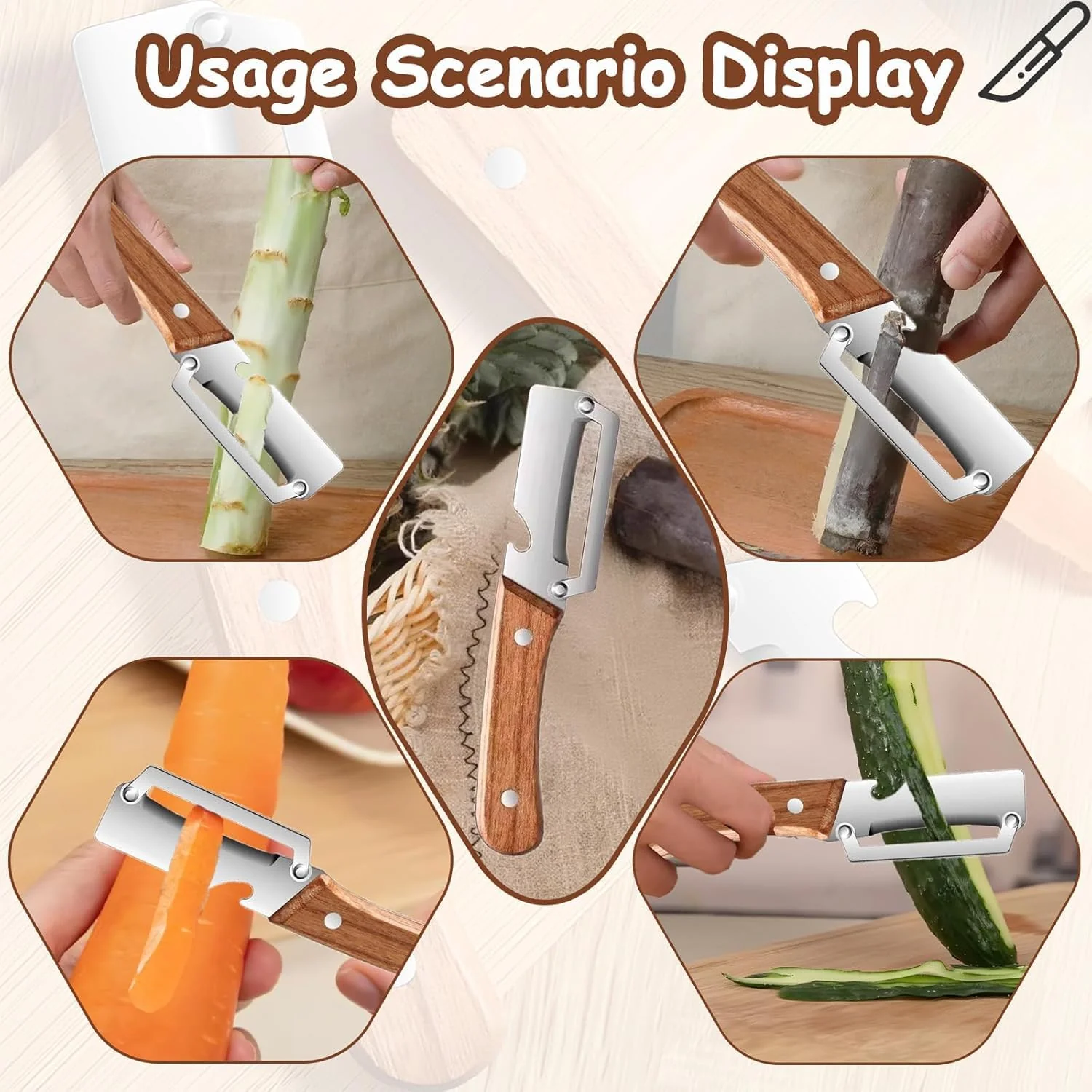 2-in-1 Stainless Steel Kitchen Peeler with Wooden Handle - Image 2