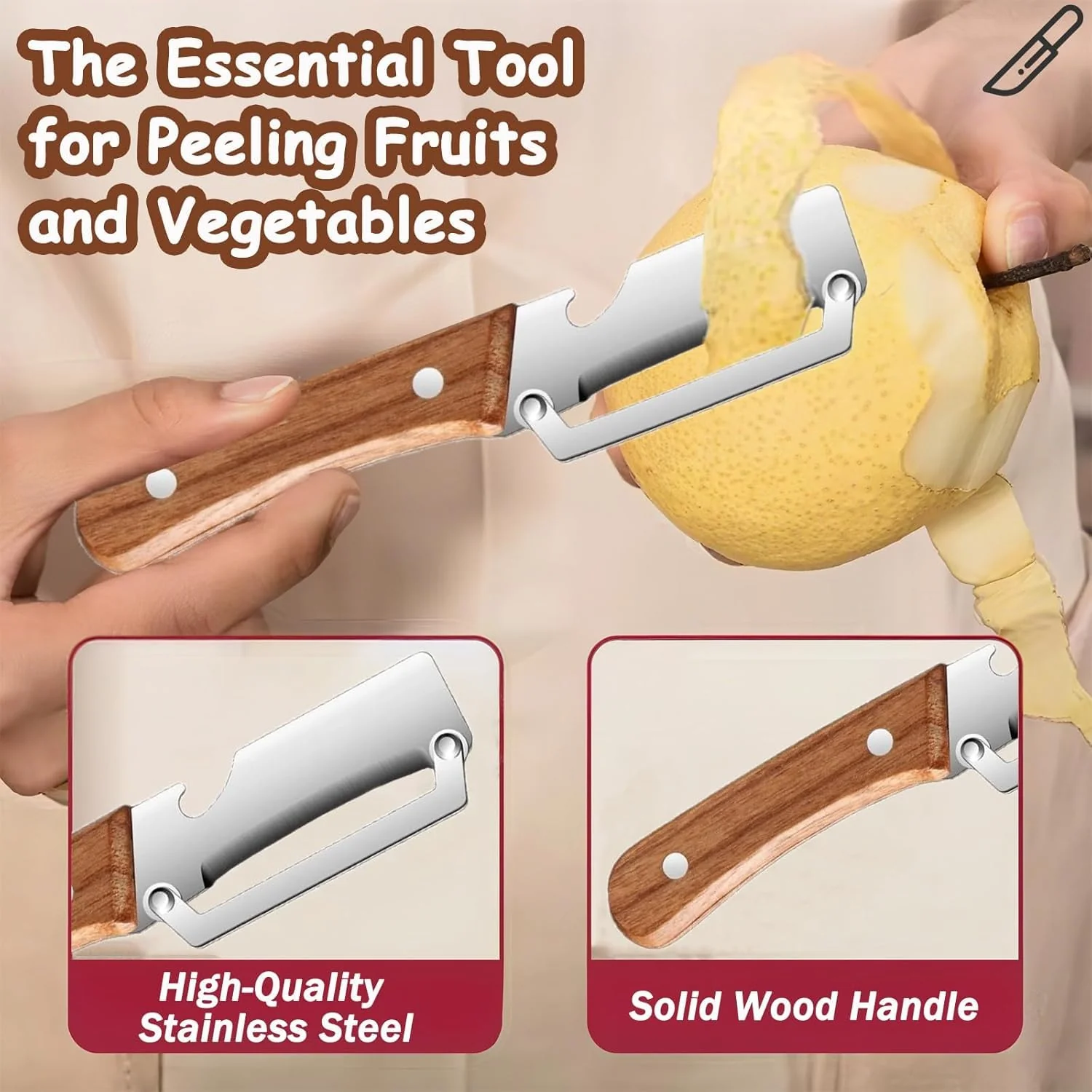 2-in-1 Stainless Steel Kitchen Peeler with Wooden Handle - Image 5
