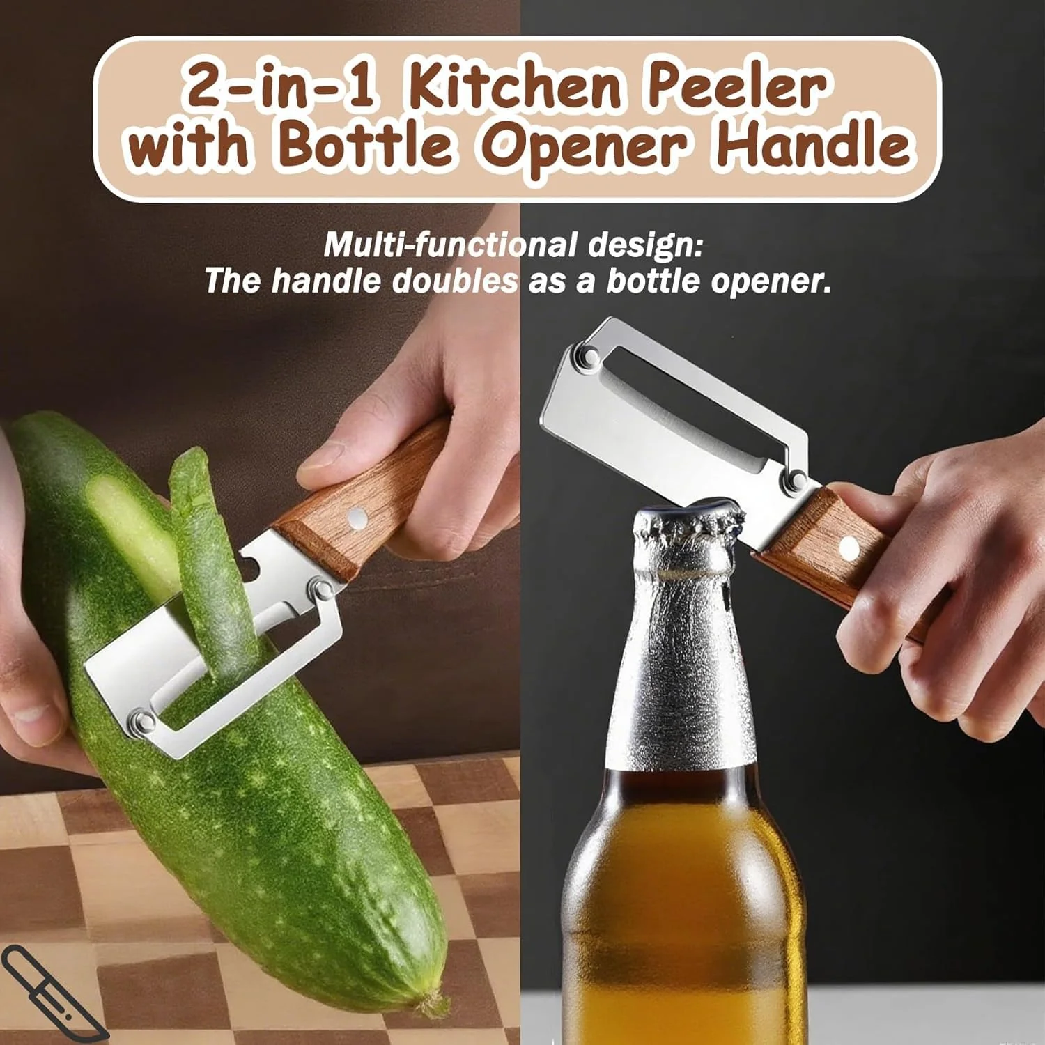 2-in-1 Stainless Steel Kitchen Peeler with Wooden Handle - Image 6