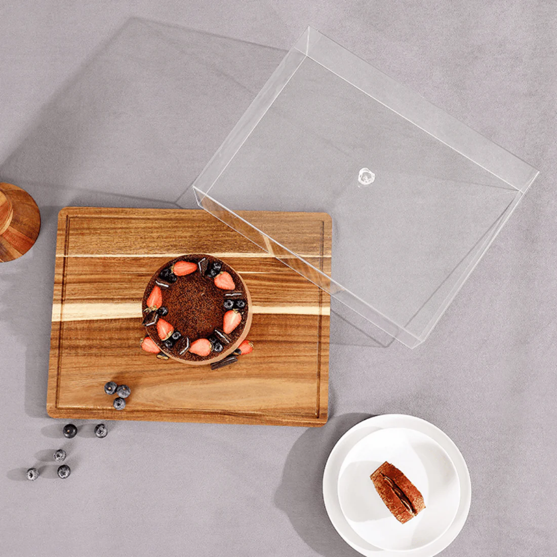 2-in-1 Wooden Dessert Stand with Lid and Serving Tray (43cm) - Image 2
