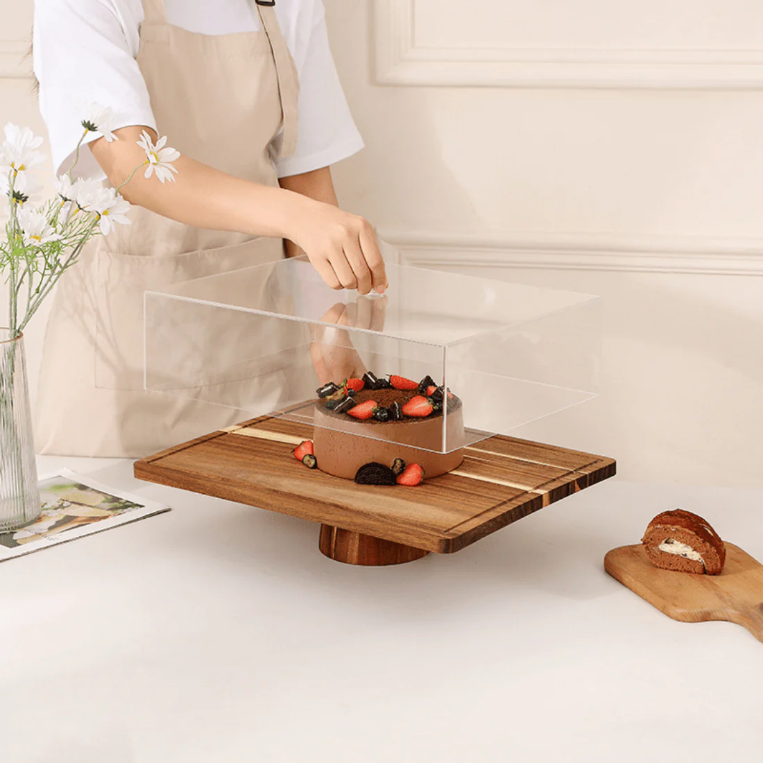 2-in-1 Wooden Dessert Stand with Lid and Serving Tray (43cm) - Image 3