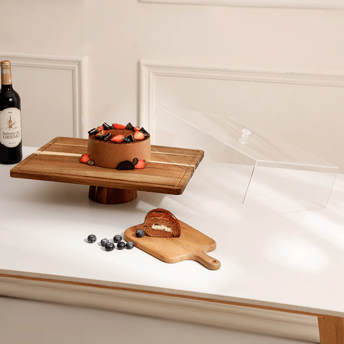 2-in-1 Wooden Dessert Stand with Lid and Serving Tray (43cm) - Image 4