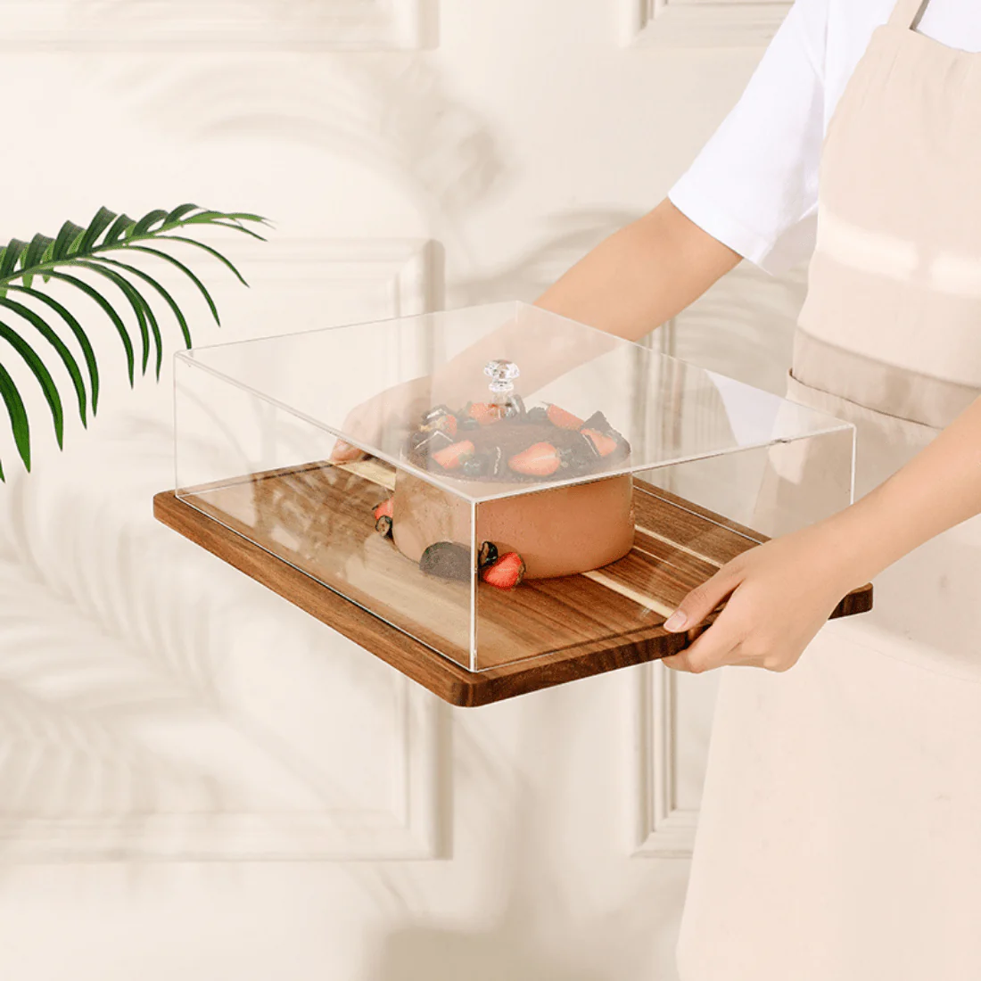 2-in-1 Wooden Dessert Stand with Lid and Serving Tray (43cm) - Image 5