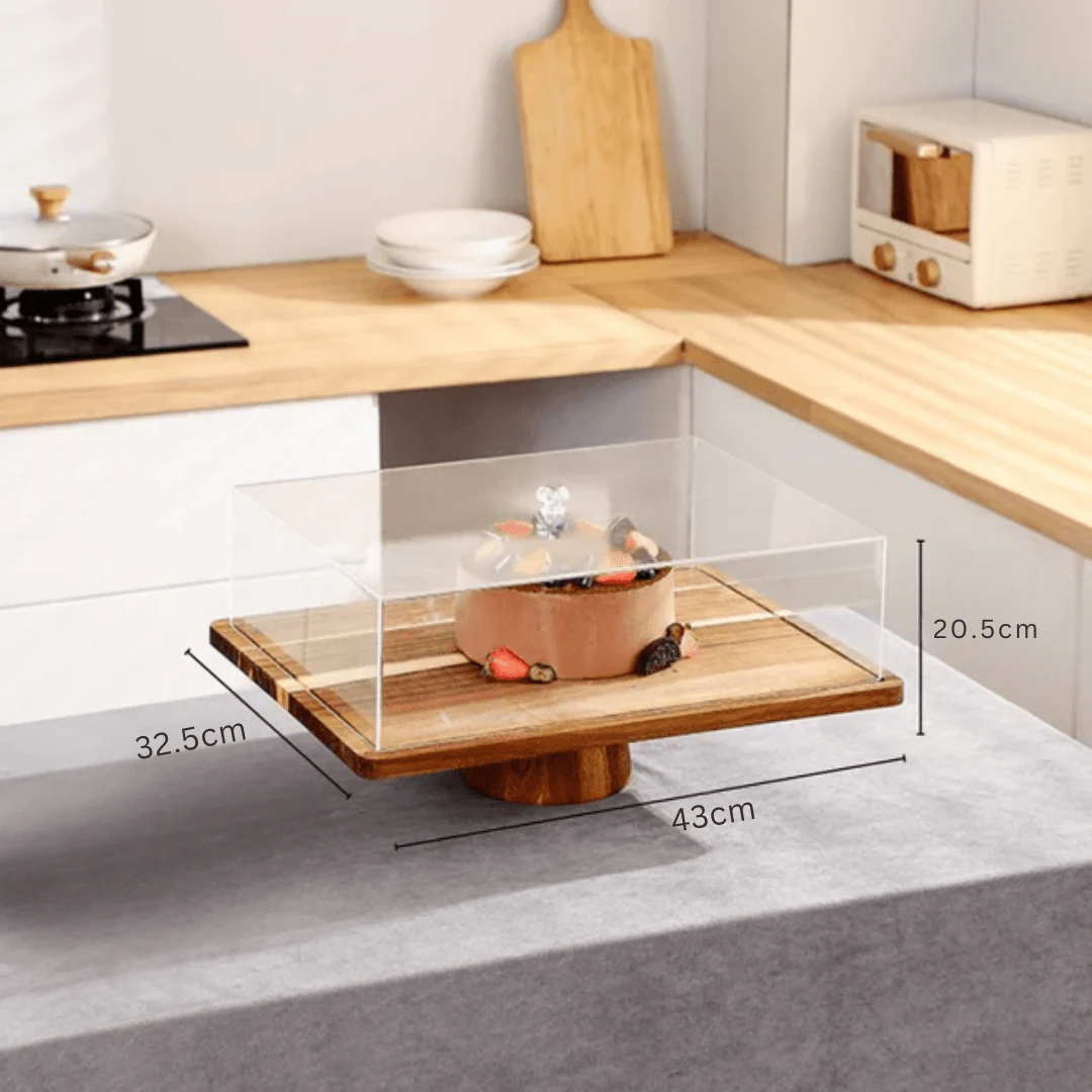 2-in-1 Wooden Dessert Stand with Lid and Serving Tray (43cm) - Image 6