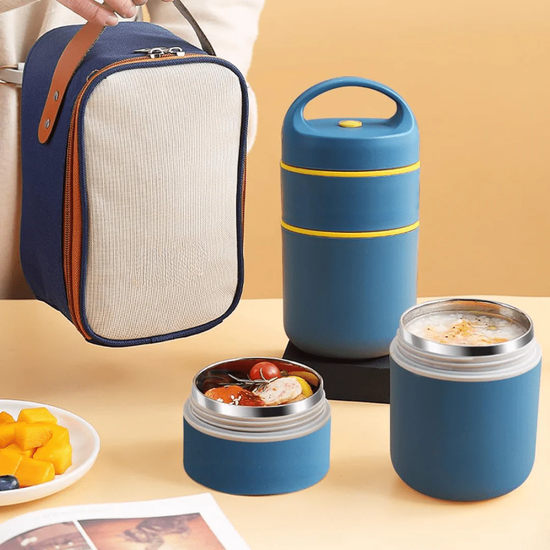 2-Tier Stainless Steel Insulated Lunch Box with Bag (680ml) - Image 4