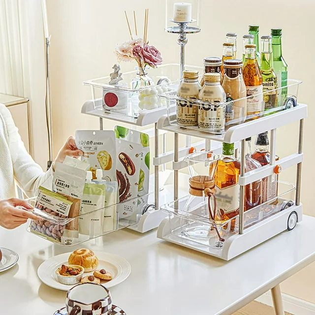 2-Tier Pull-Out Sliding Adjustable Height Storage Organizer