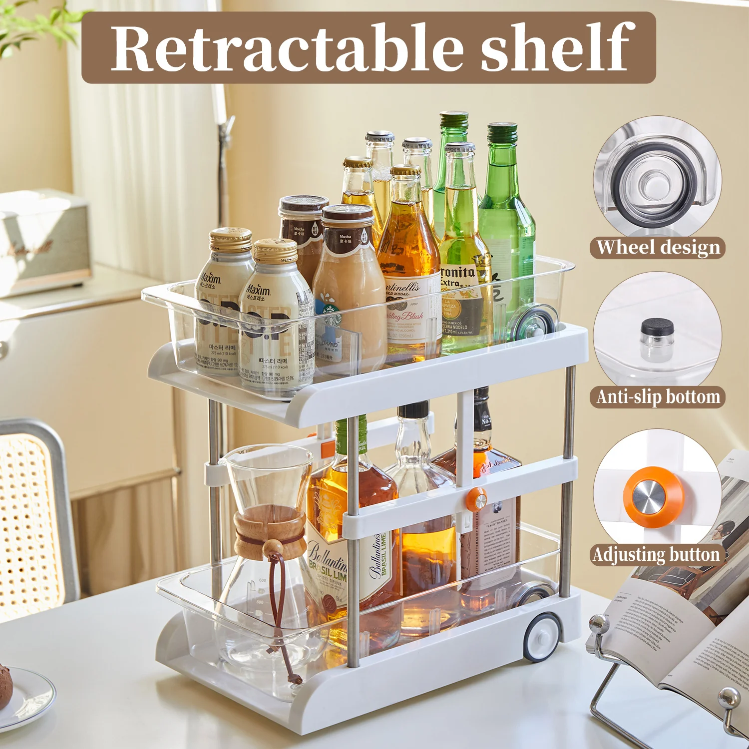 2-Tier Pull-Out Sliding Adjustable Height Storage Organizer - Image 2