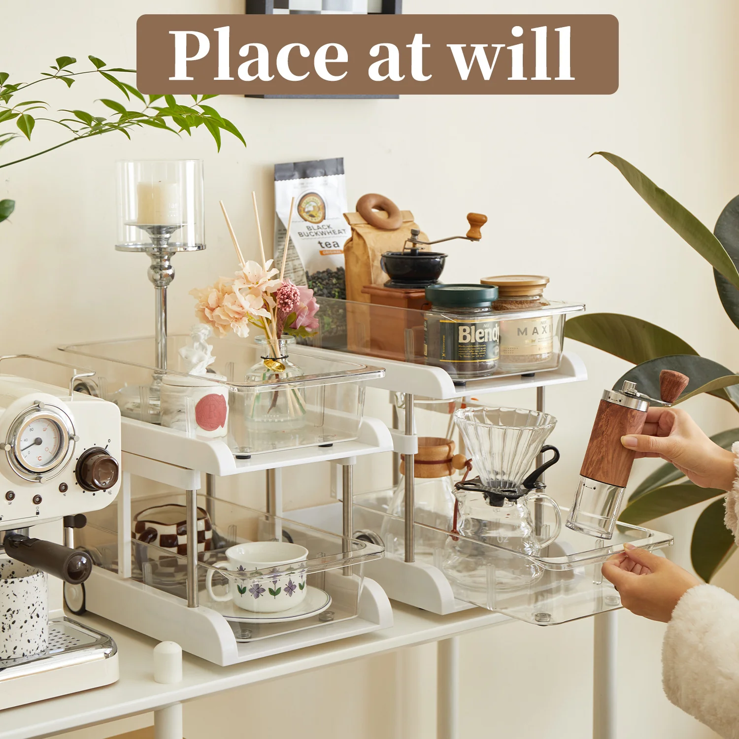 2-Tier Pull-Out Sliding Adjustable Height Storage Organizer - Image 3