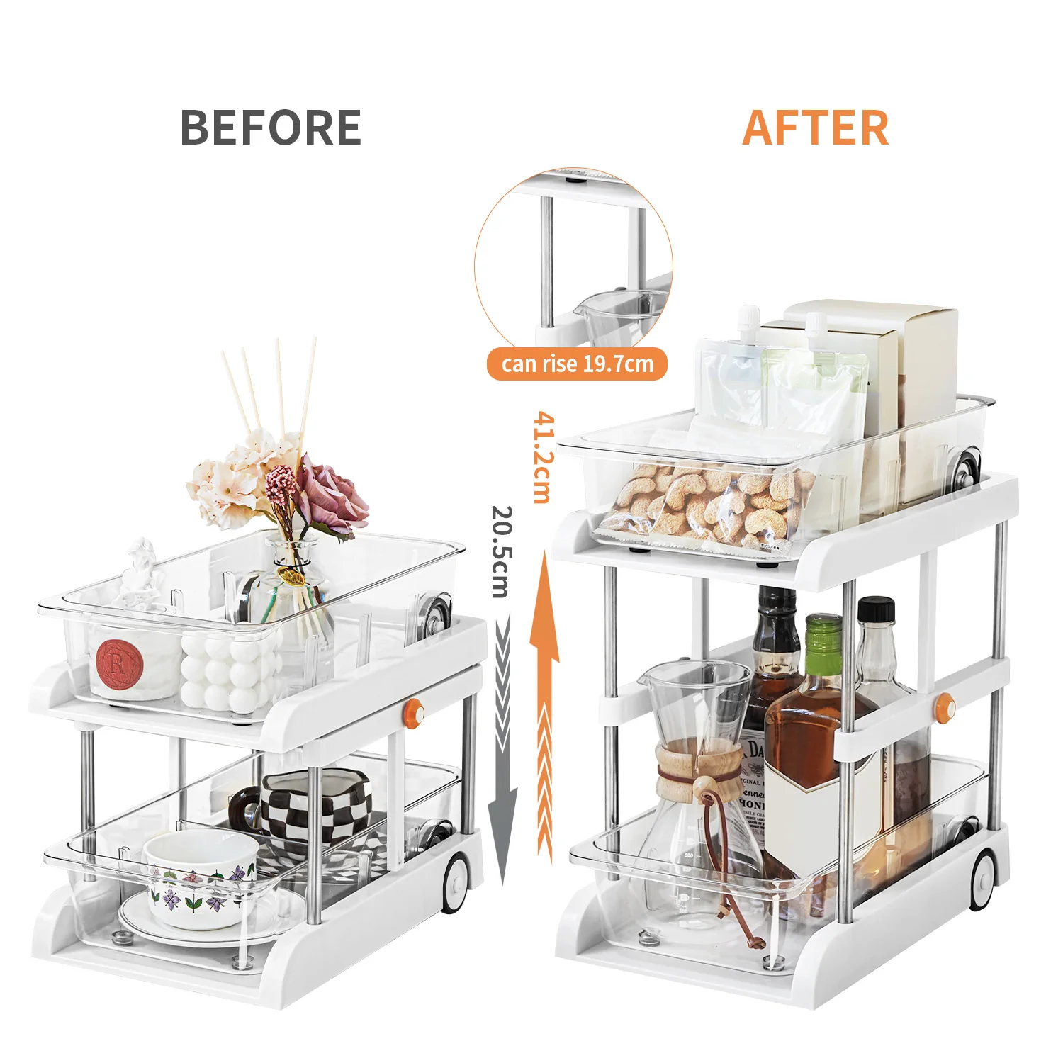 2-Tier Pull-Out Sliding Adjustable Height Storage Organizer - Image 6