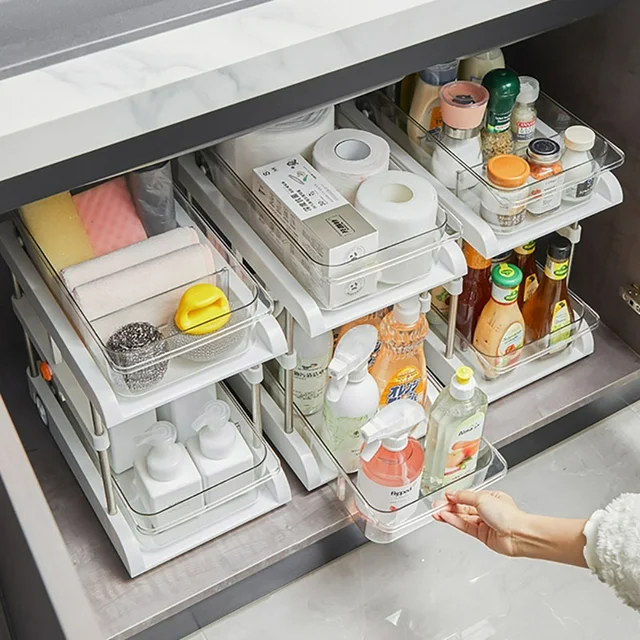 2-Tier Pull-Out Sliding Adjustable Height Storage Organizer - Image 7