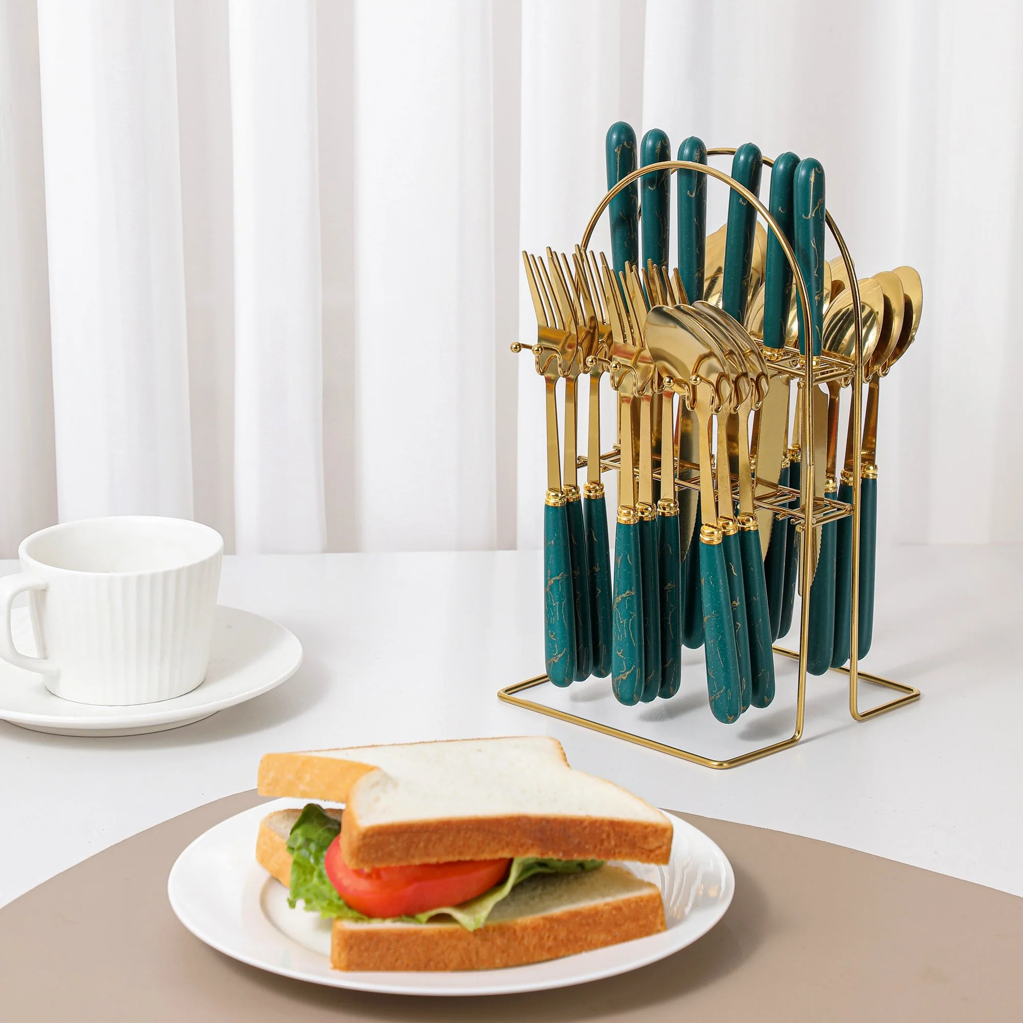 24-Piece Stainless Steel Cutlery Set with Marble Handle - Image 3