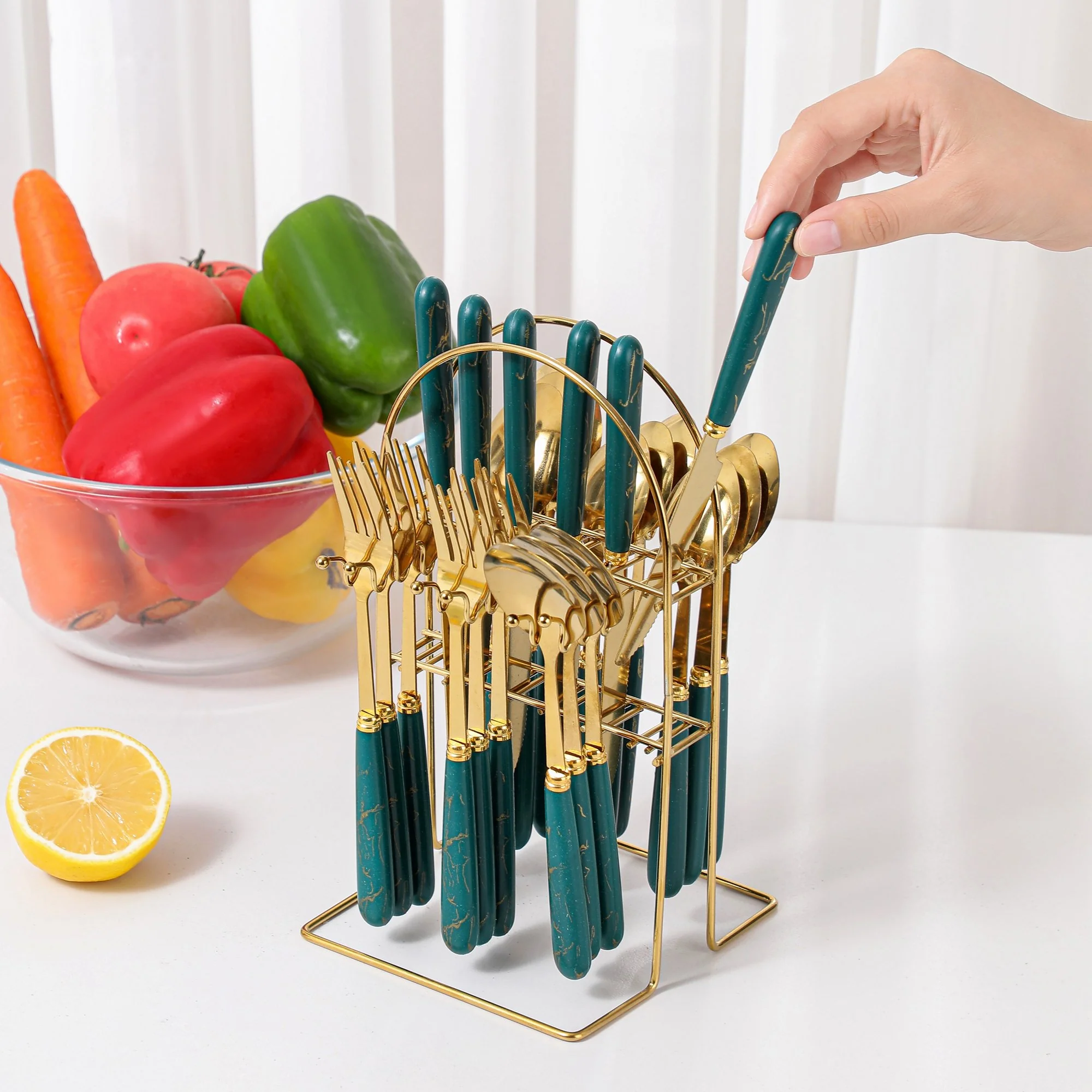 24-Piece Stainless Steel Cutlery Set with Marble Handle - Image 4
