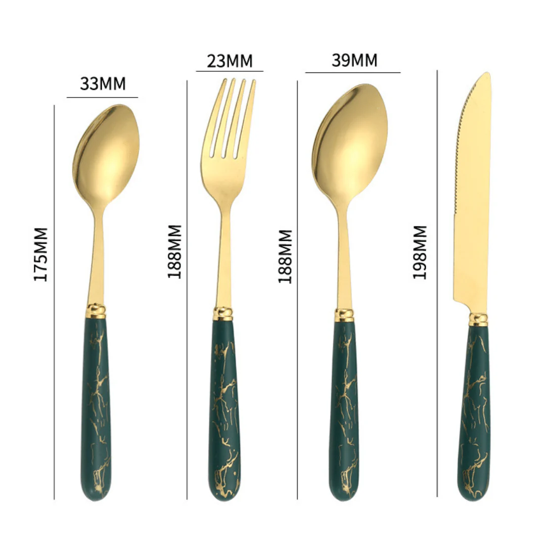 24-Piece Stainless Steel Cutlery Set with Marble Handle - Image 6