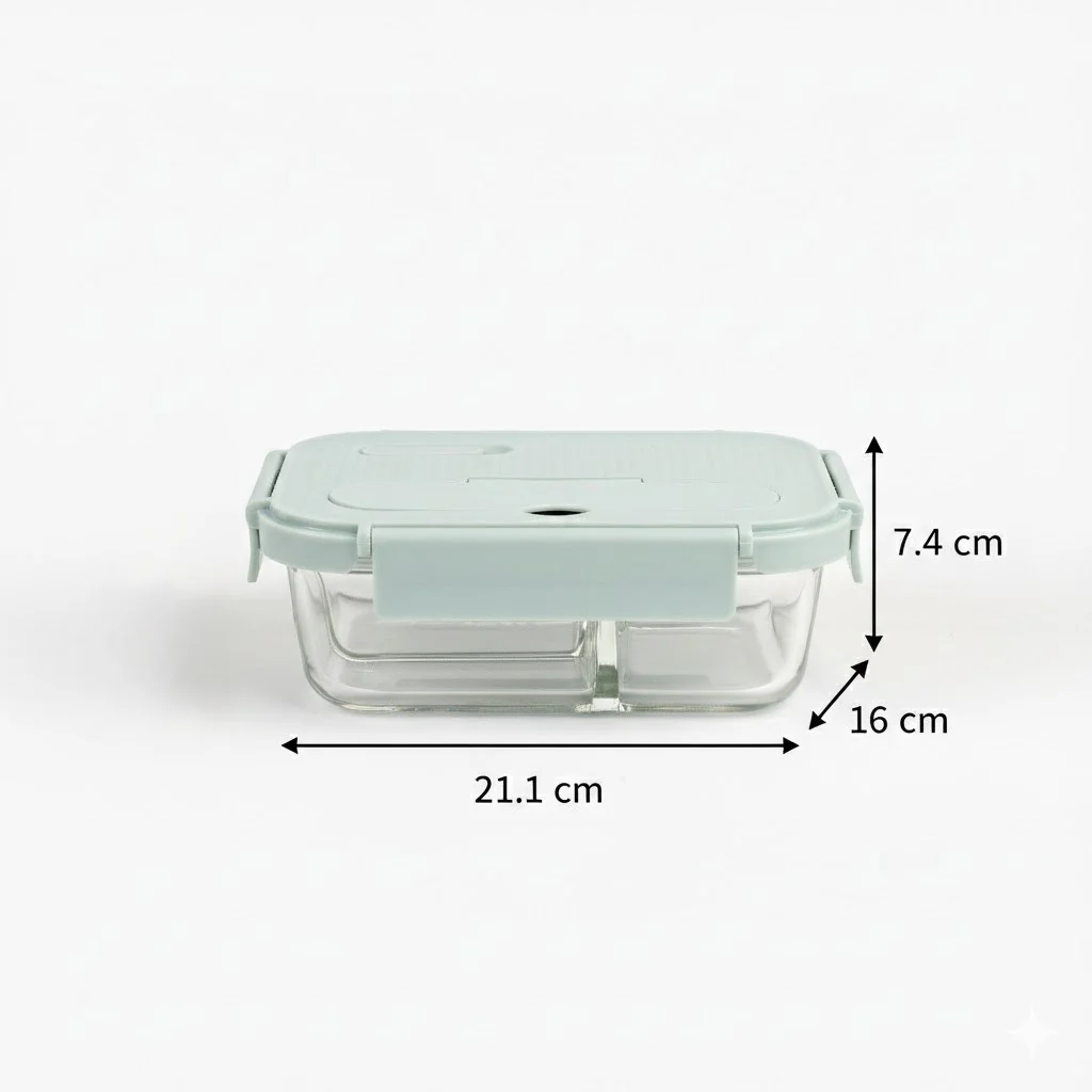 3-Compartment Rectangle Glass Food Container (1050ml) - Image 6