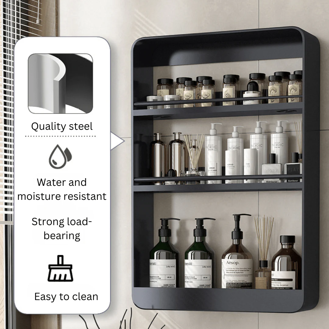 3 Tier Bathroom Shelf Stainless Steel Wall Hanger Storage Rack - Image 3