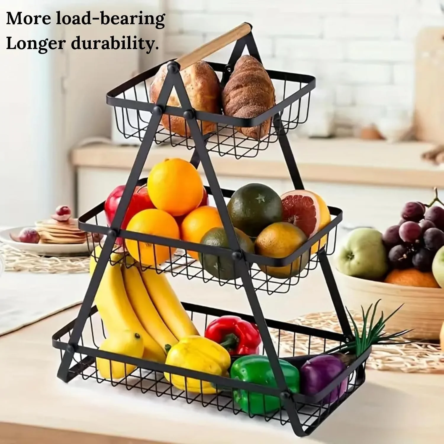 3-Tier Metal Storage Basket With Wooden Handle - Image 7
