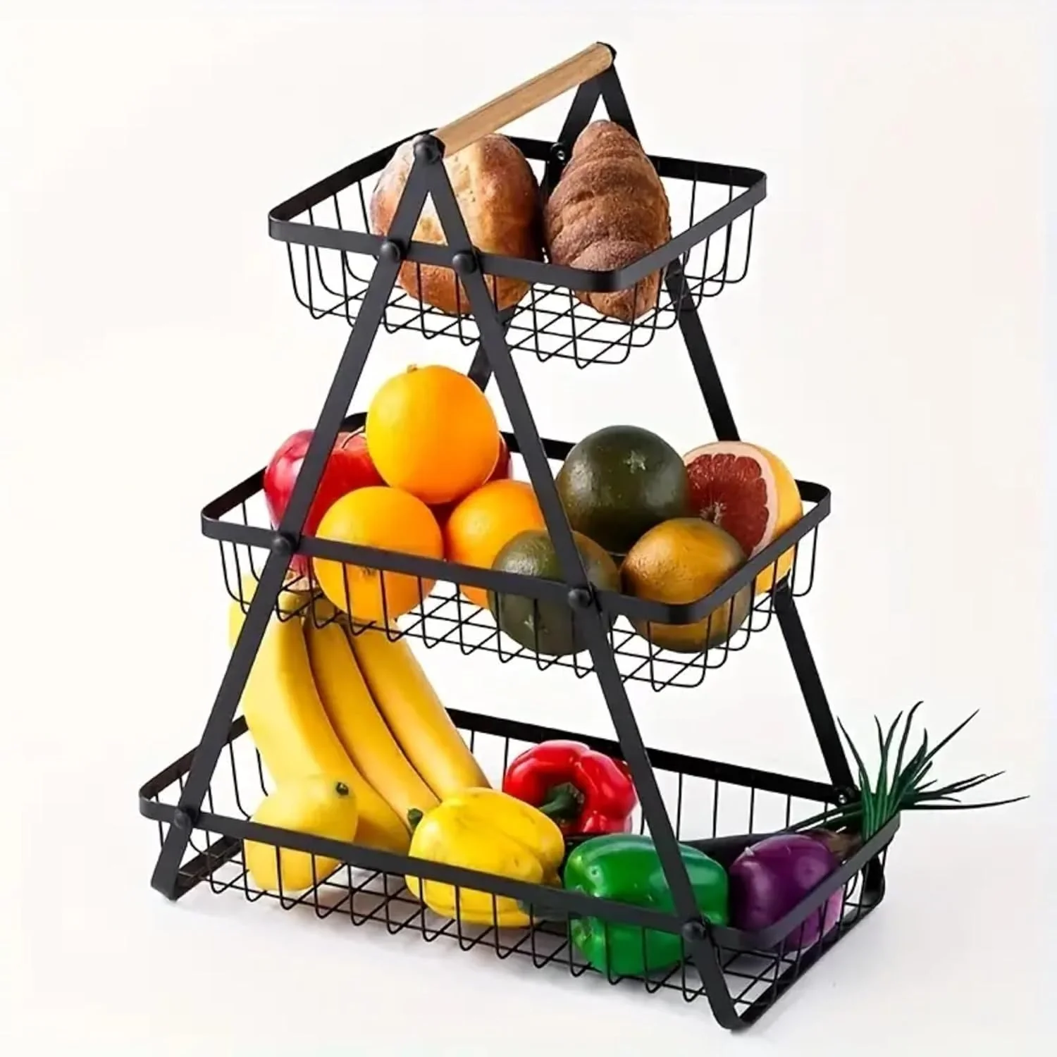 3-Tier Metal Storage Basket With Wooden Handle - Image 8