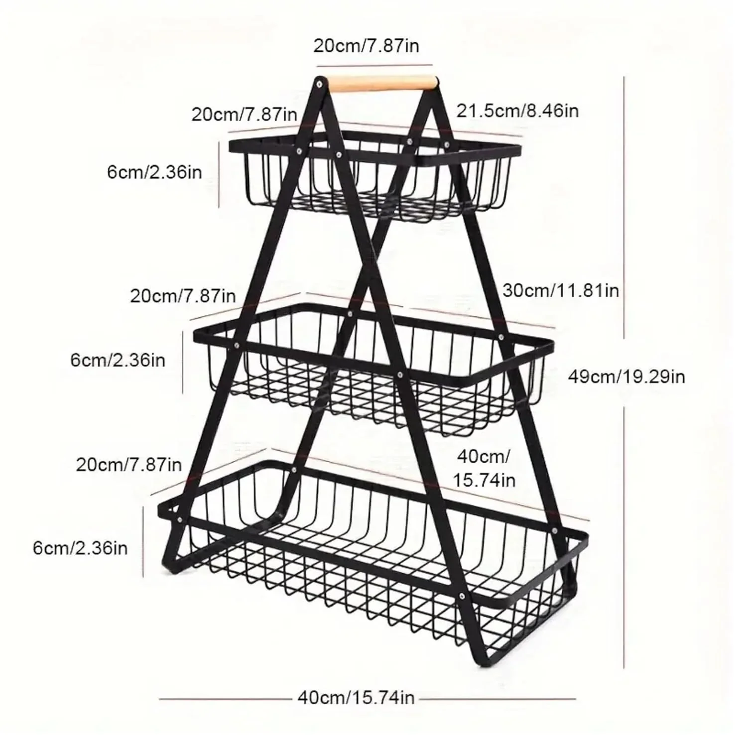 3-Tier Metal Storage Basket With Wooden Handle - Image 9
