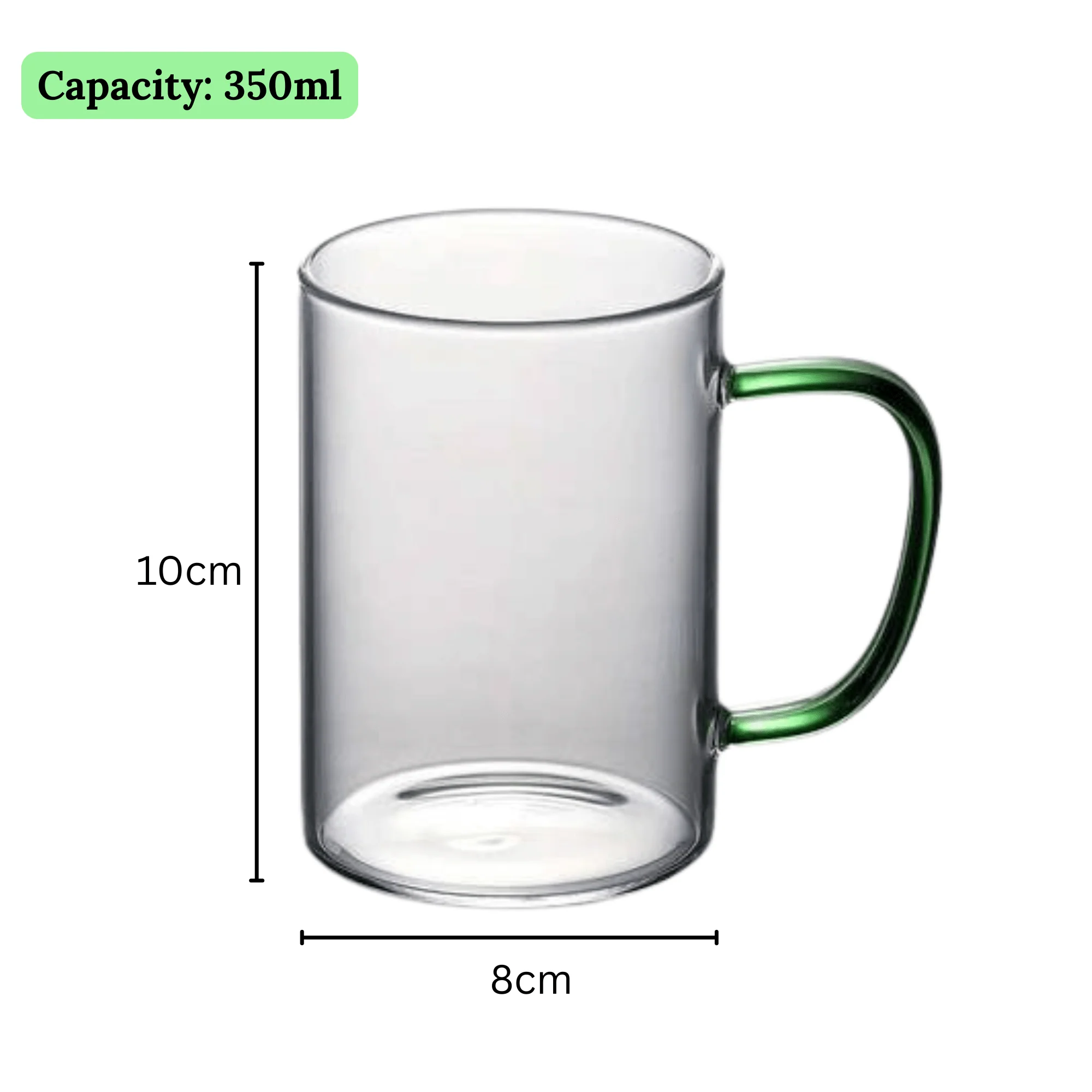 Multi-Purpose Transparent Borosilicate Glass Mug with Colorful Handle – 350ml - Image 7