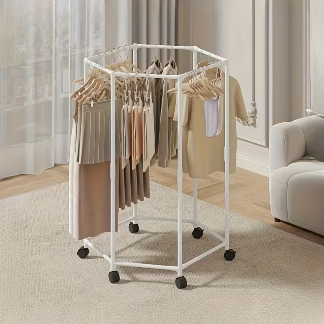 360° Rotating Hexagonal Metal Hanging Clothes Rack - Image 2