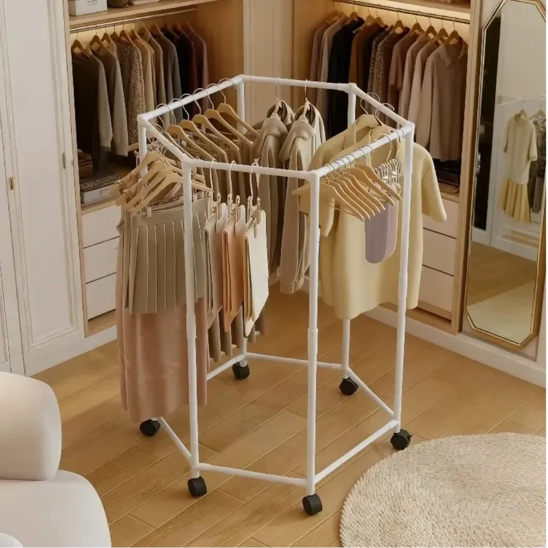 360° Rotating Hexagonal Metal Hanging Clothes Rack - Image 3