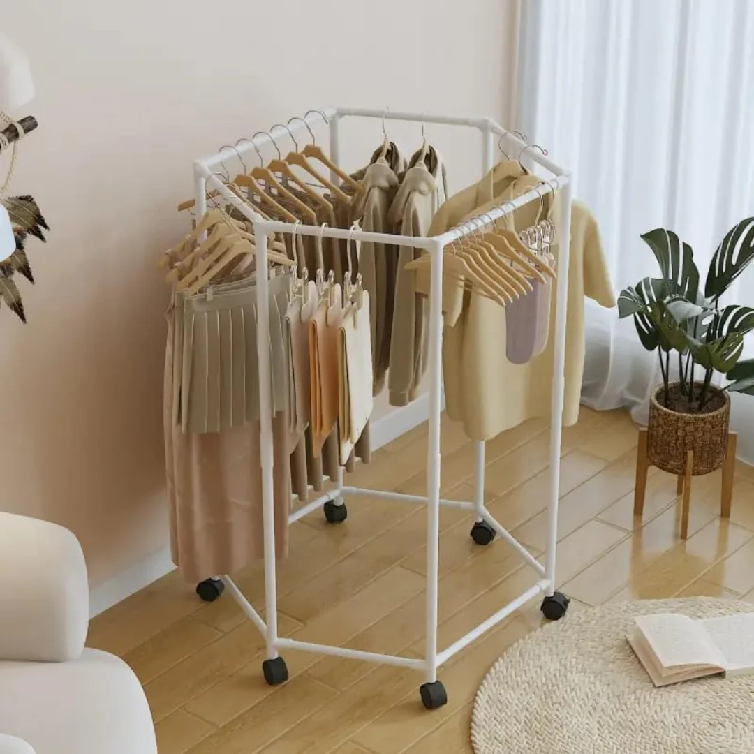 360° Rotating Hexagonal Metal Hanging Clothes Rack - Image 4