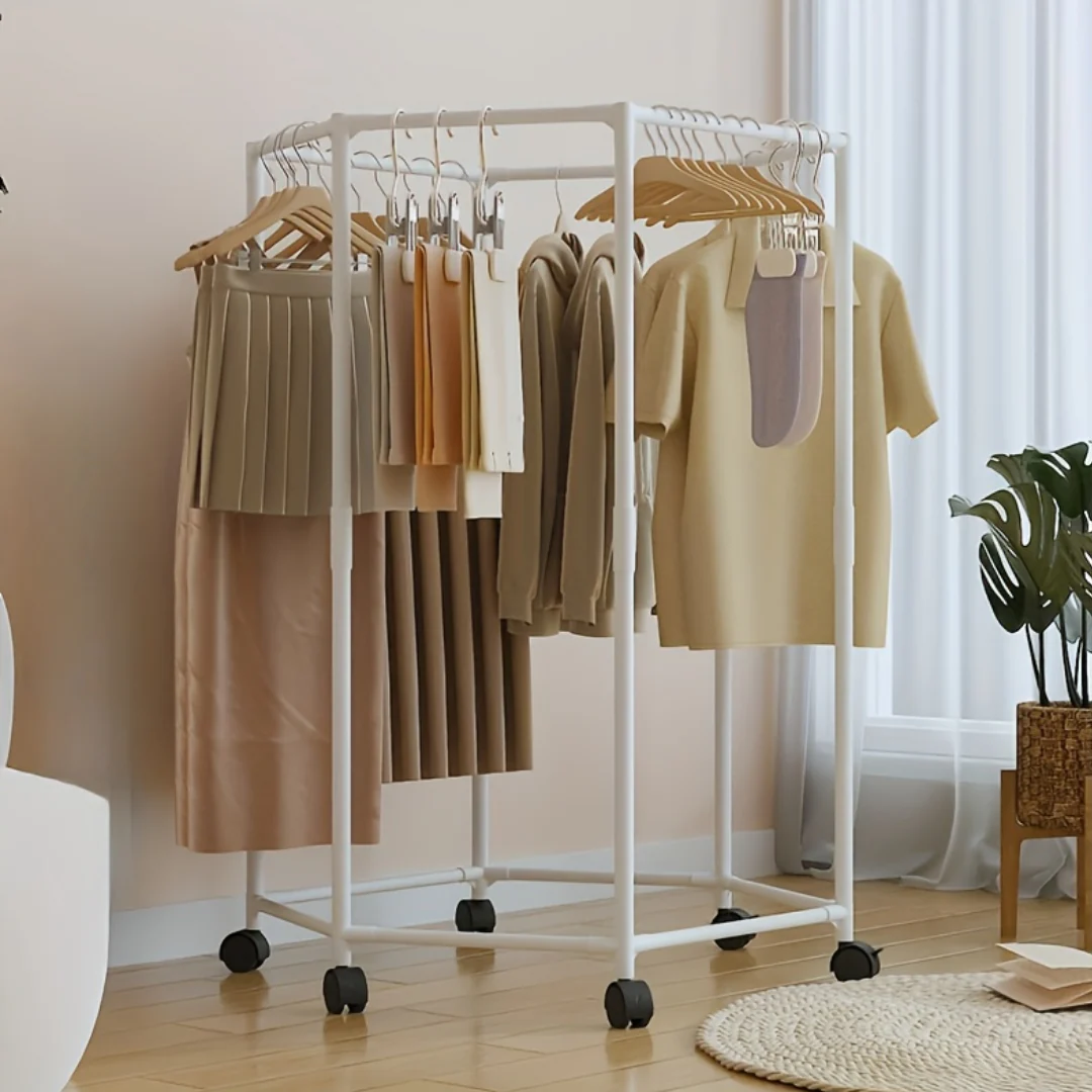 360° Rotating Hexagonal Metal Hanging Clothes Rack - Image 5