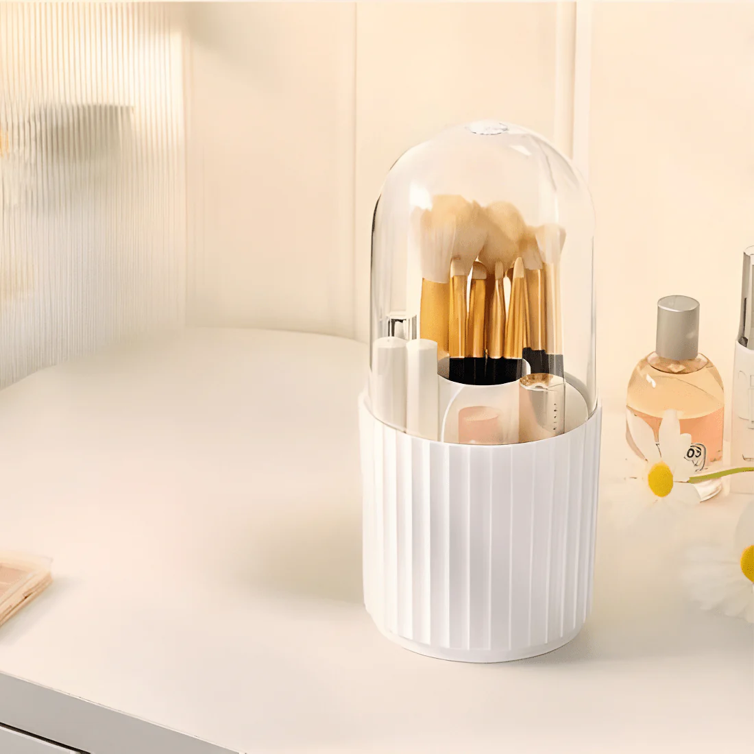 360° Rotating Makeup Brush Holder with Lid - Image 3