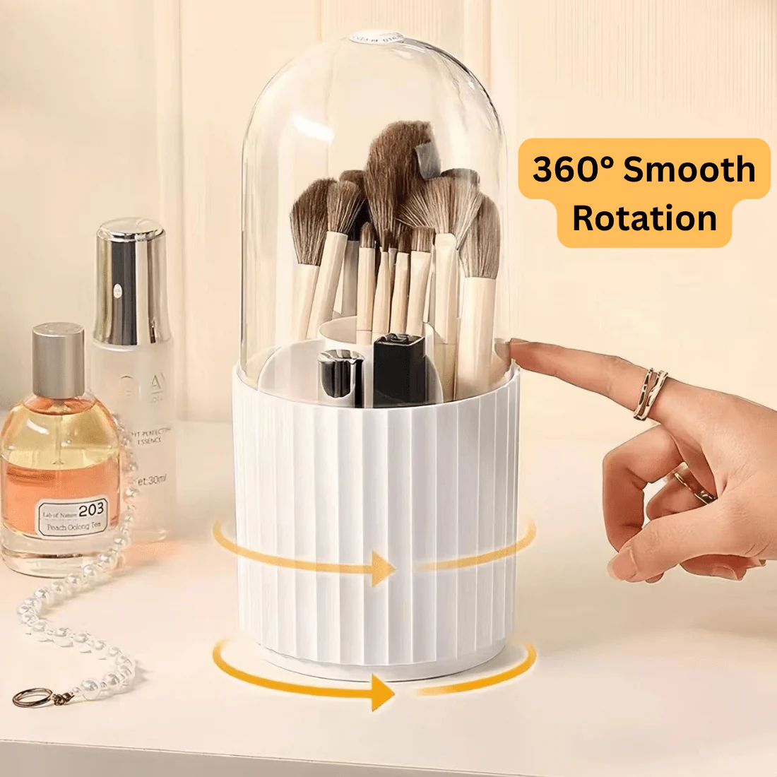 360° Rotating Makeup Brush Holder with Lid - Image 4