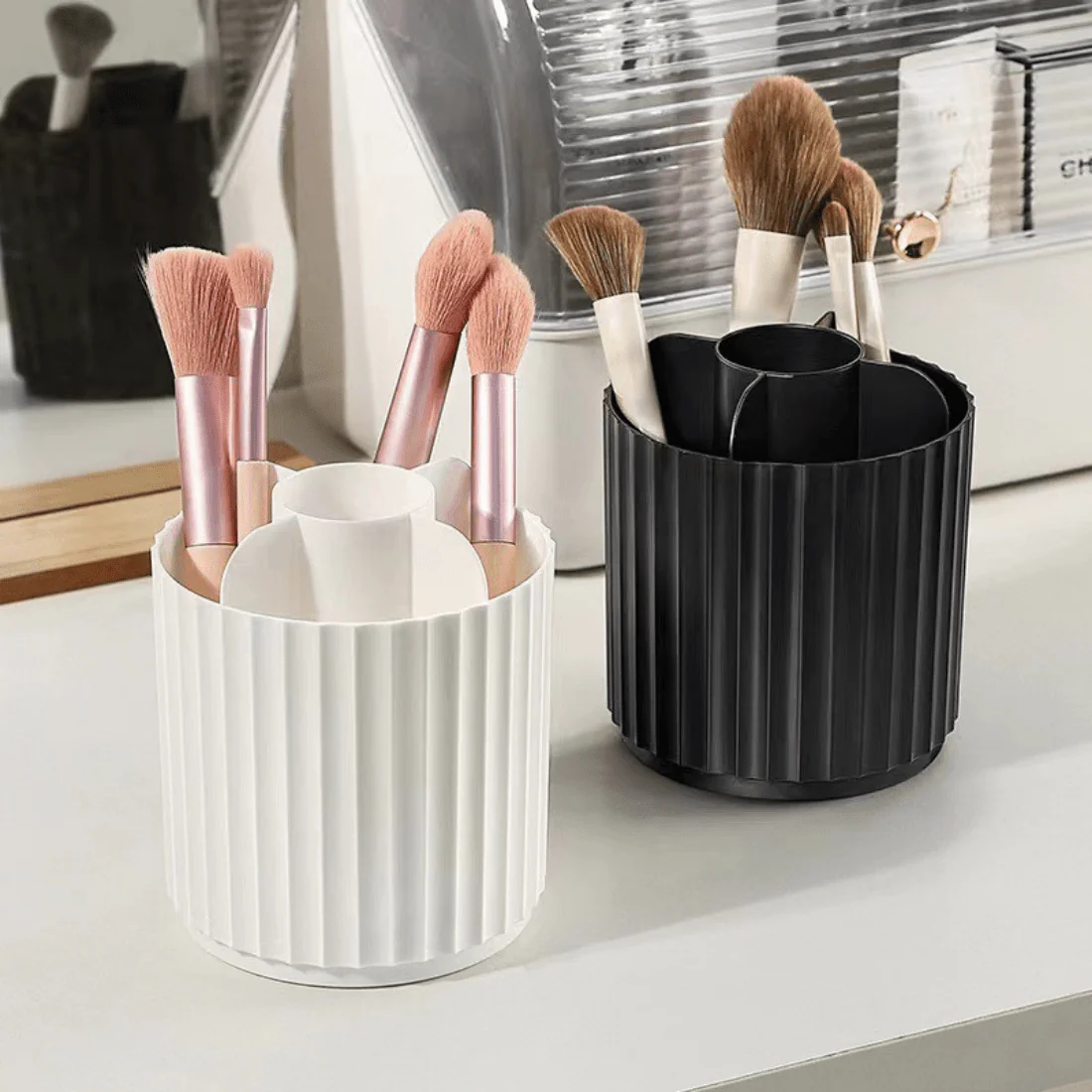 360° Rotating Makeup Brush Holder with Lid - Image 5