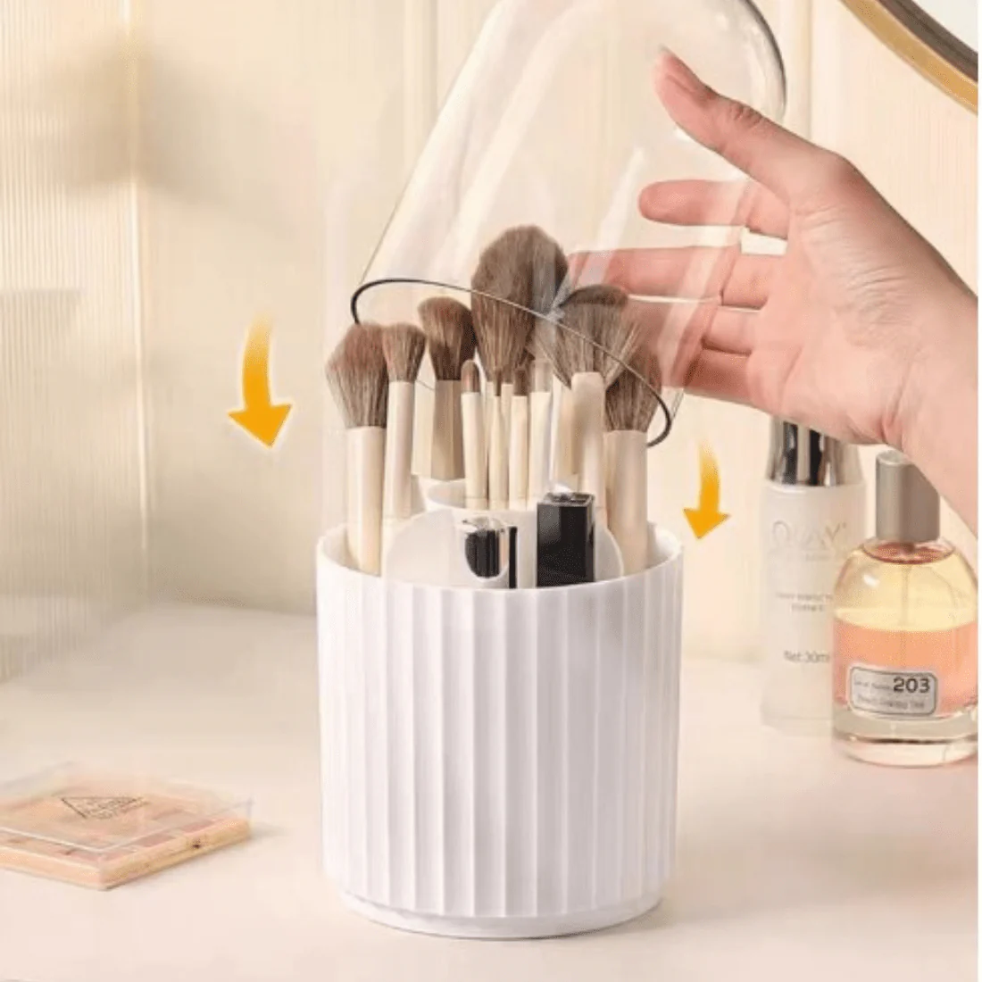 360° Rotating Makeup Brush Holder with Lid - Image 6