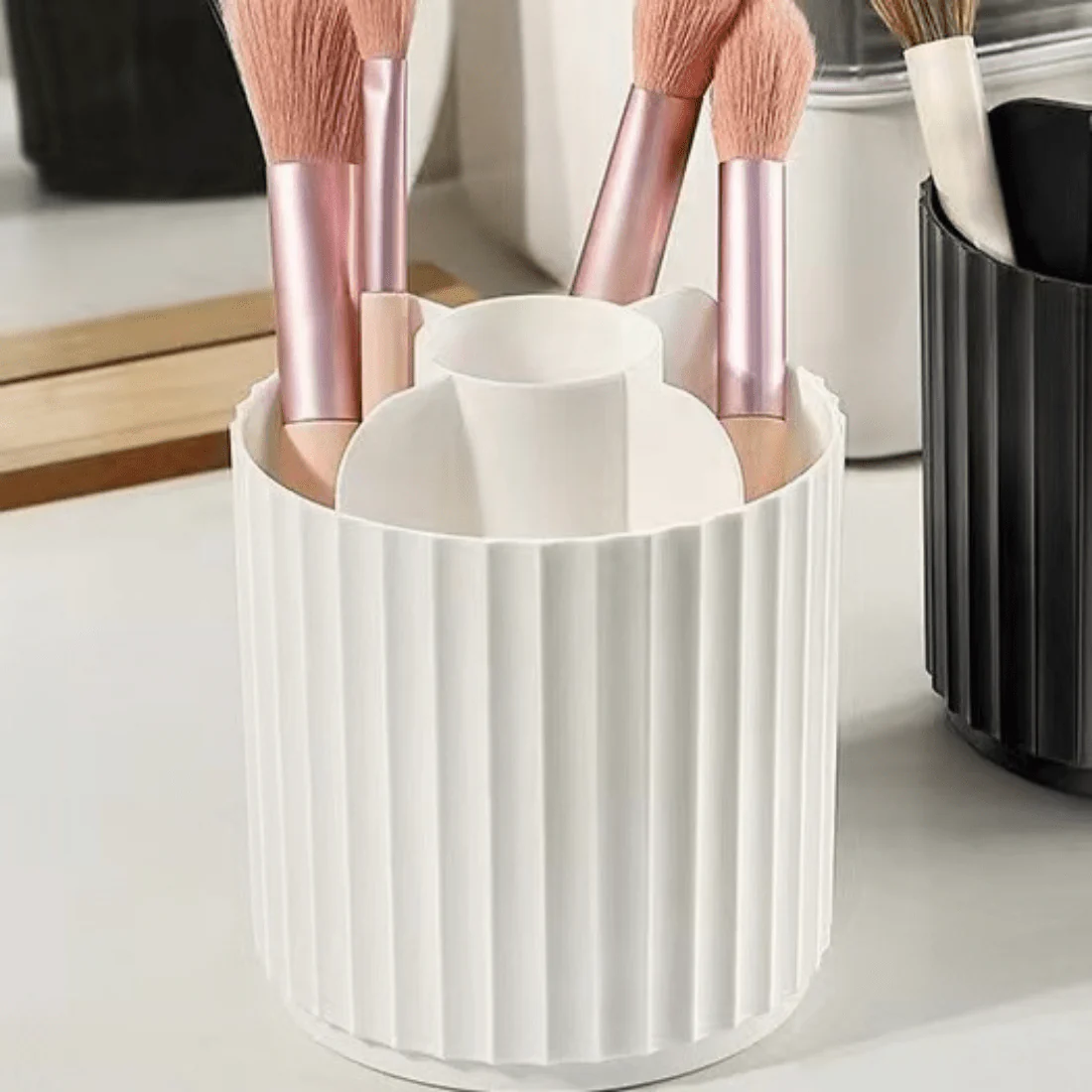 360° Rotating Makeup Brush Holder with Lid - Image 7