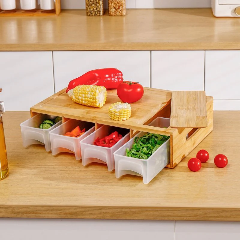 4 Containers With Wooden Chopping Board - Image 3