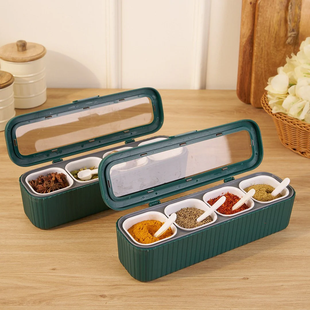 Clear Seasoning Box Set With 4 Seasoning Condiment Jars and Serving spoons - Image 2