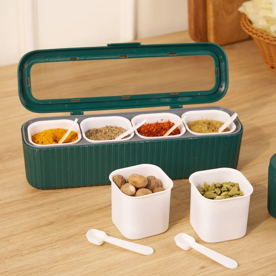 Clear Seasoning Box Set With 4 Seasoning Condiment Jars and Serving spoons - Image 3