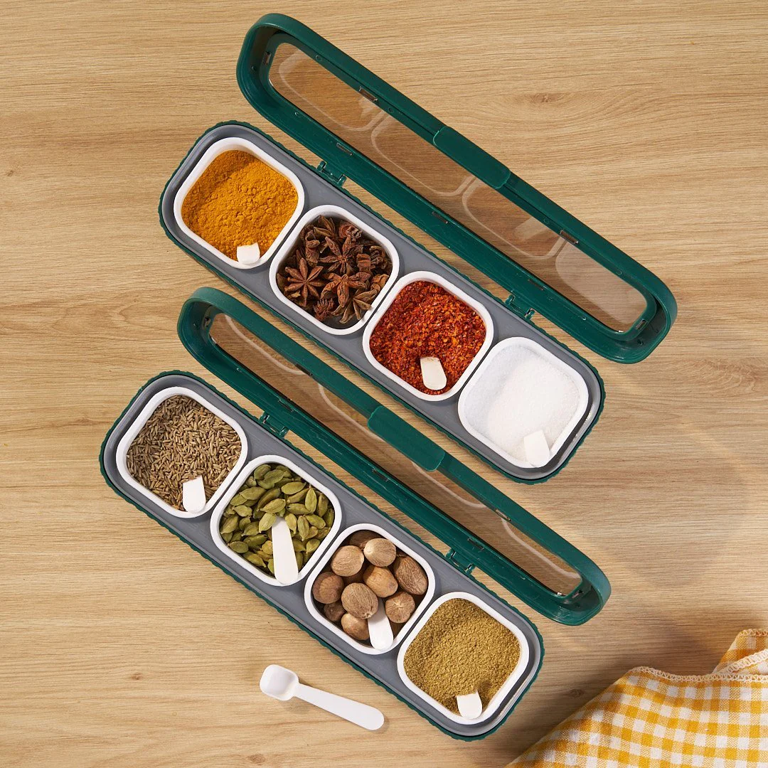 Clear Seasoning Box Set With 4 Seasoning Condiment Jars and Serving spoons - Image 5