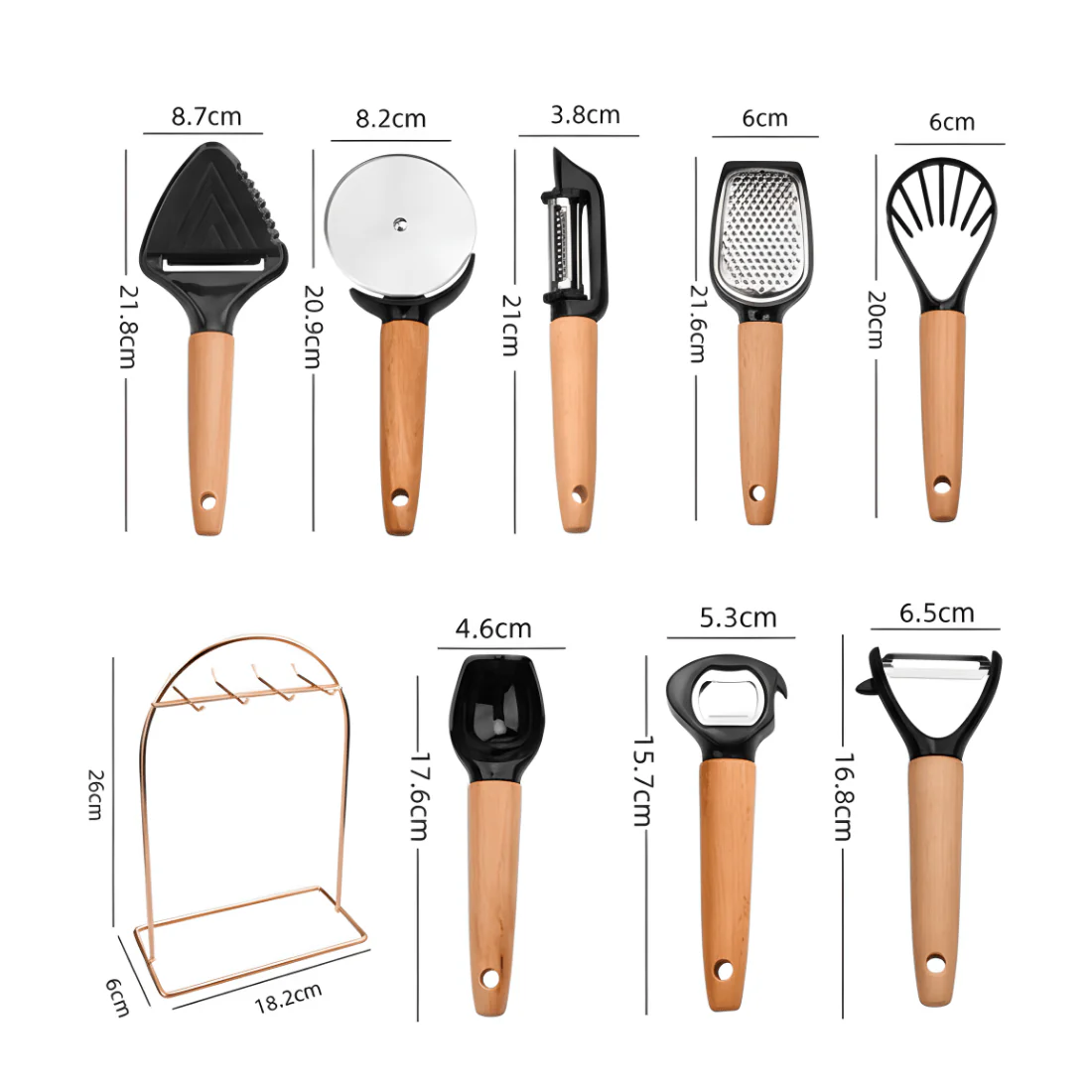 8-Piece Stainless Steel Kitchen Gadget Set with Stand - Image 8