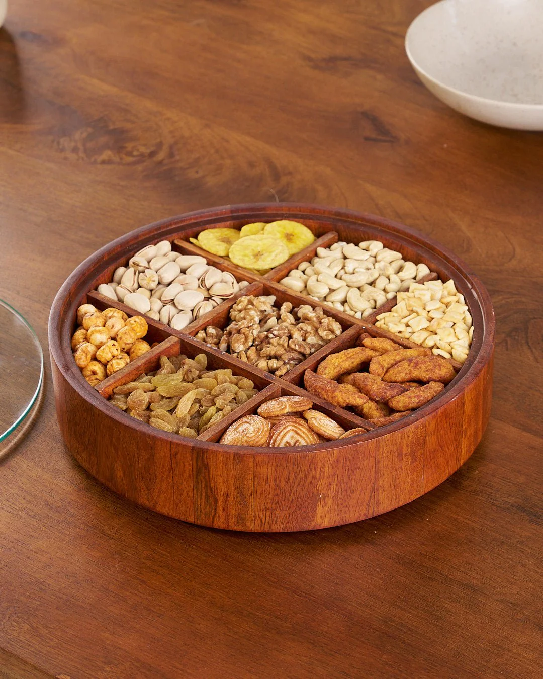 9-Compartment Bamboo Serving Tray With Lid - Image 3
