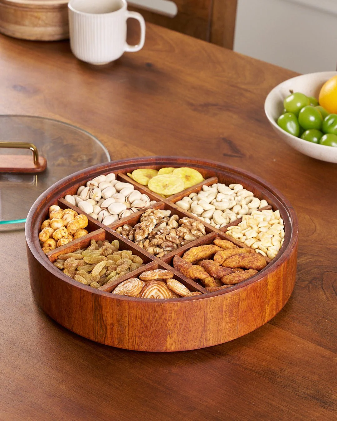 9-Compartment Bamboo Serving Tray With Lid - Image 5