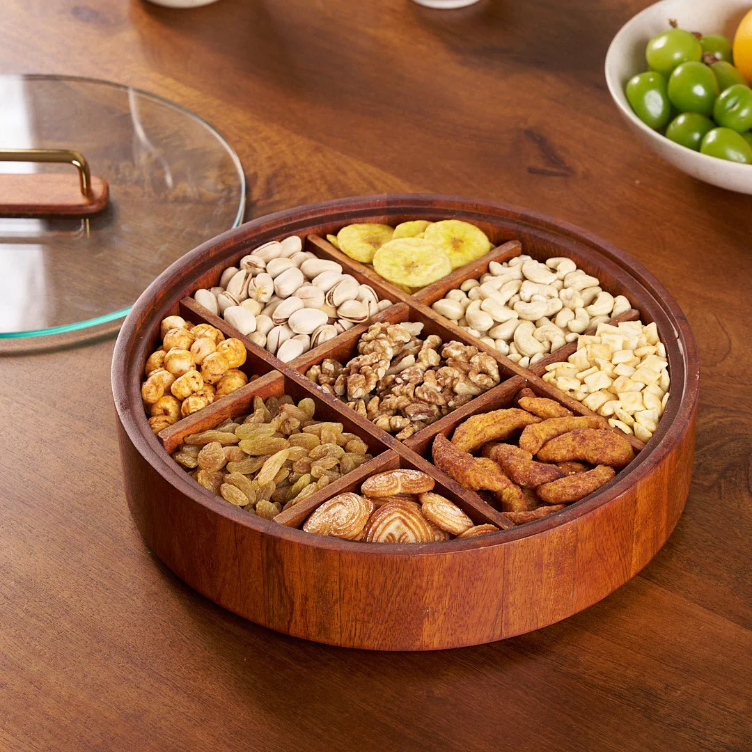 9-Compartment Bamboo Serving Tray With Lid - Image 6