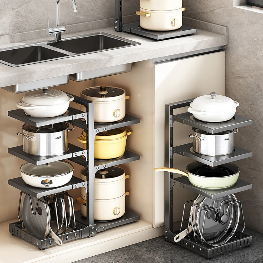 Adjustable 7-Tier Heavy-Duty Pot and Pan Organizer Rack - Image 2