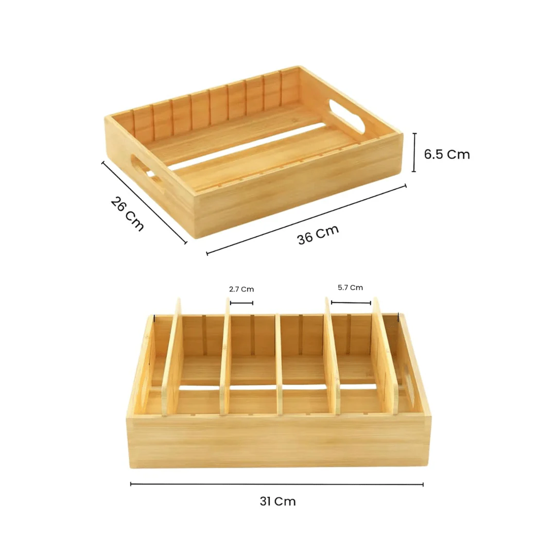 Adjustable Compartment Bamboo Storage Tray - Image 8