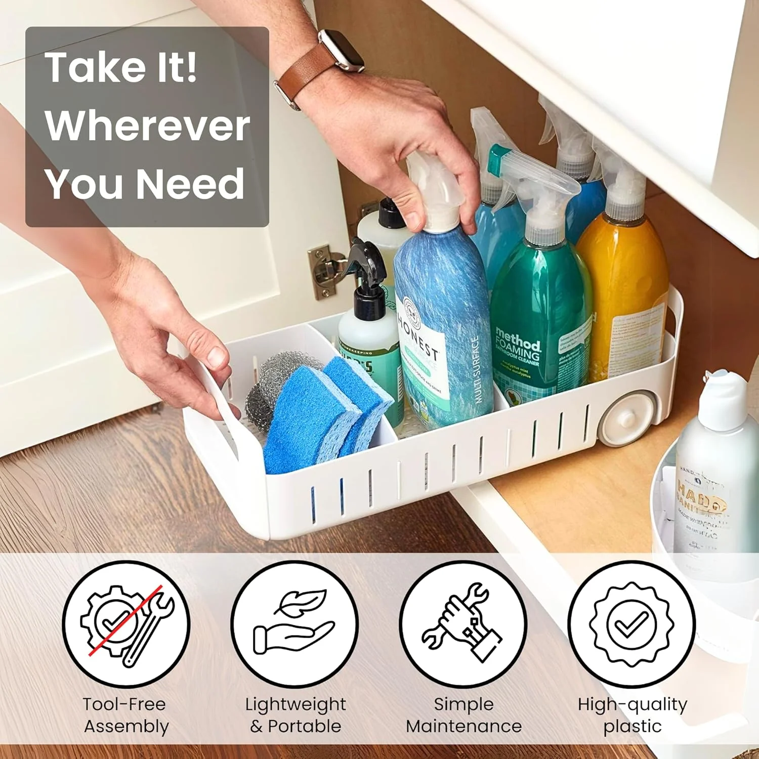 Adjustable Compartments Rolling Storage Organizer - Image 4