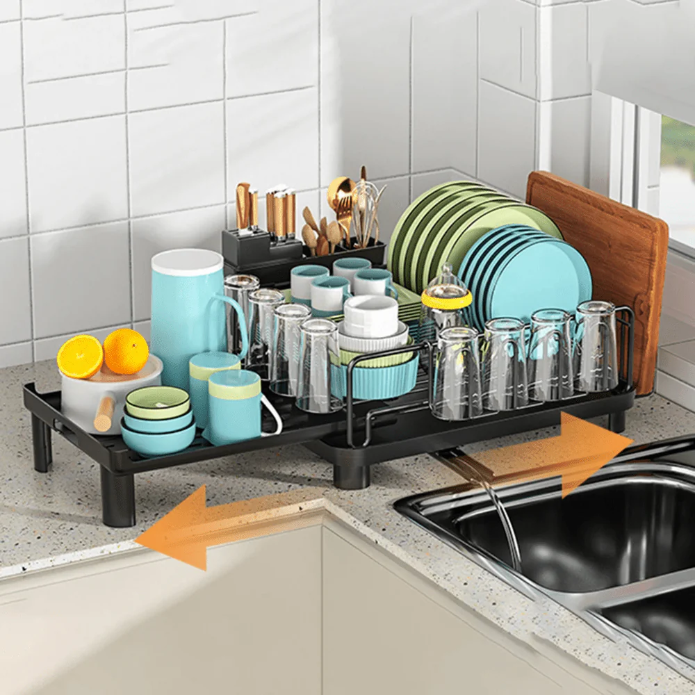 Adjustable Double-Layer Bowl Rack with Drainer (40cm) - Image 3