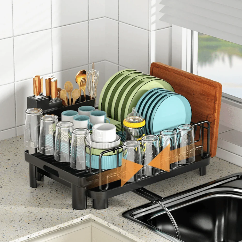 Adjustable Double-Layer Bowl Rack with Drainer (40cm) - Image 4